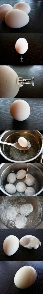 Antes de hervir un huevo, haz un pequeño agujero con una tachuela o chinc