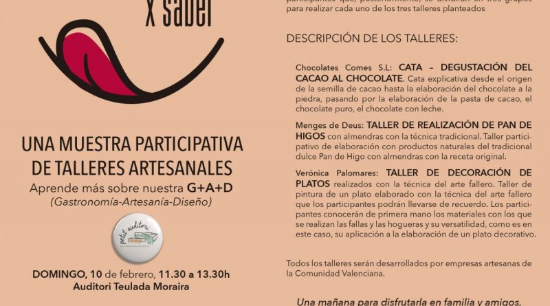 El Centro de Artesanía de la Comunitat Valenciana organiza talleres de artesanía alimentaria en el Auditorio Teulada-Moraira